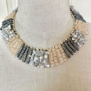 Nakamol grey and peach beaded collar necklace